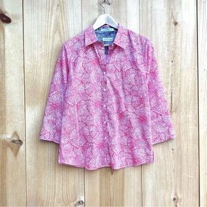 Orvis Cotton Blouse Wrinkle Resistant 3/4 Sleeve EUC Sz 12